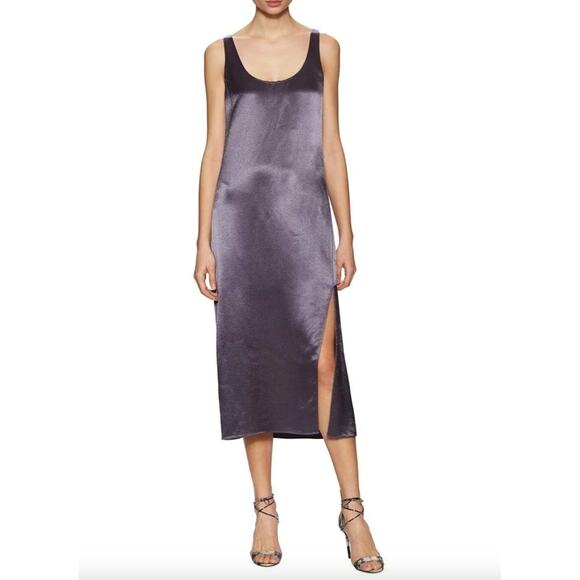 Diane Von Furstenberg Lyla Slip Midi Dress Slit Satin Viscose Minimalist XS NWT - Picture 1 of 15